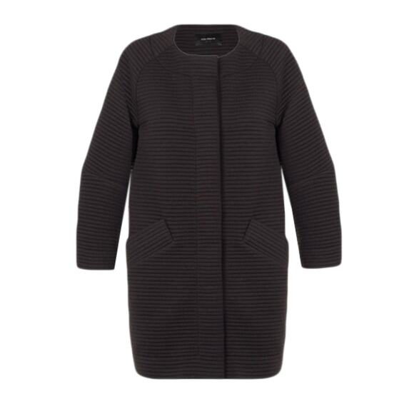 Cop Copine Brody Manteau Black Ribbed Longline Front Snap Blazer Jacket Size L